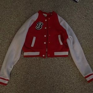 Size: Small, Used, good condition, Rue 21 Red Baddie Varsity Jacket.